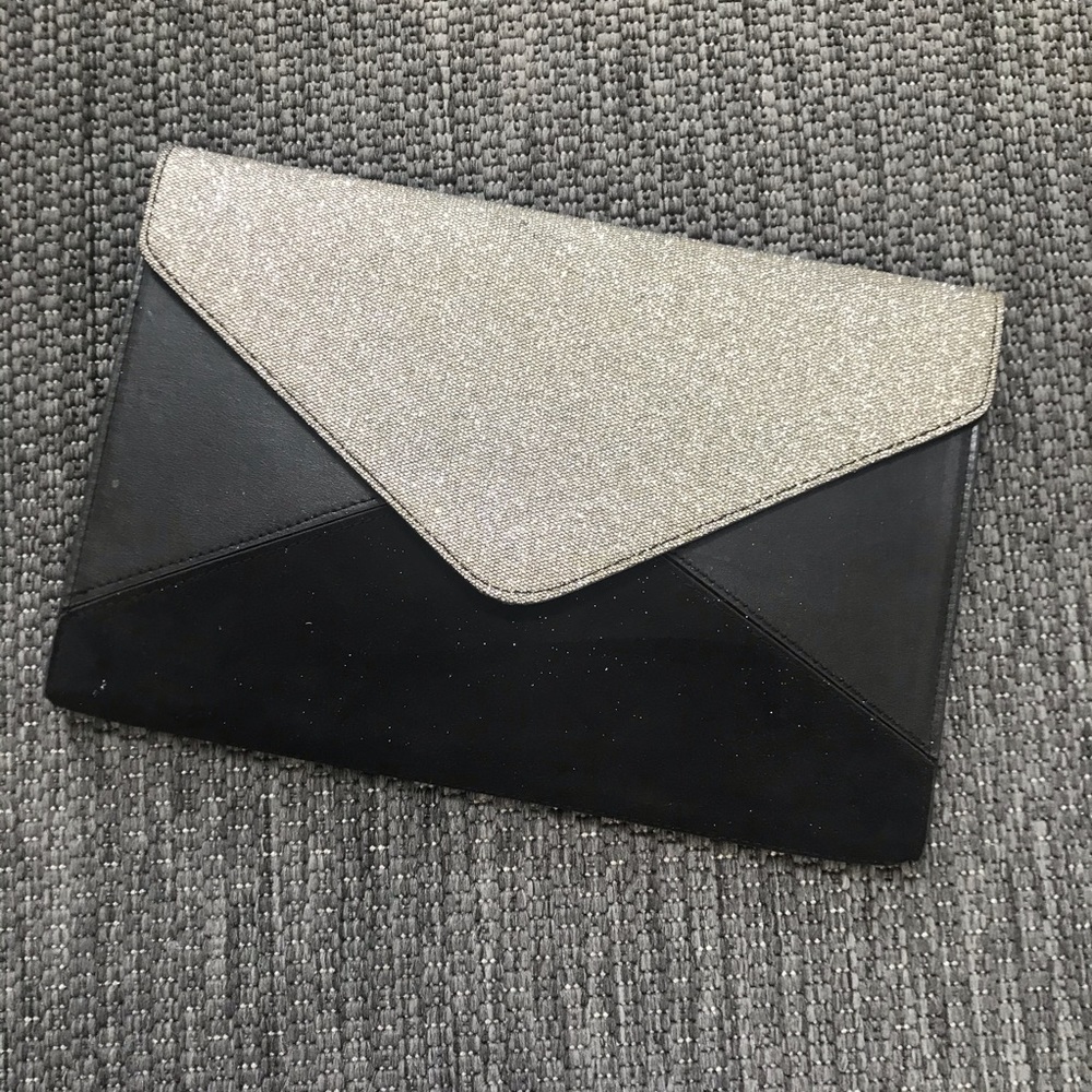 Black and silver glitter clutch